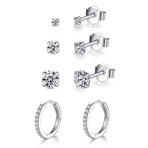 Fcebsty 925 Sterling Silber Ohrstecker Set White Gold Plated Hypoallergen Silber Post Ohrstecker Cubic Zirconia Ohrstecker für Frauen Mädchen (4 Paar) von Fcebsty