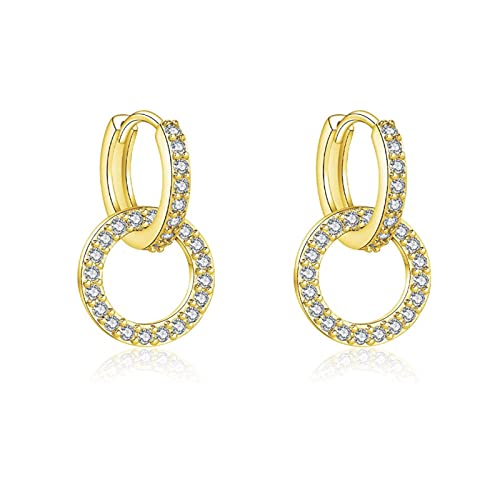 Fcebsty Gold Ohrringe Silber 925 hängend für Mädchen, S925 Sterling Silber Ohrring doppelter Creolen Ohrringe Zirkonia, Double Circle Hoop Ohrringe Schmuck für Hochzeitsgeschenke für Frauen-10mm von Fcebsty