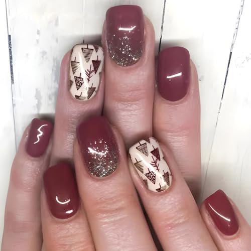 24x Press On Nails Kurze Quadratische Künstliche Nägel Glitzernde Vollständige Abdeckungen Stick On Nails Weihnachten Falsche Nägel Für Frauen von Fcnjsao