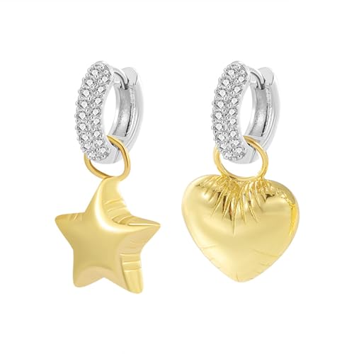 Asymmetrischer Farbkontrast Dangle Ohrringe Für Frauen Mode Star Heart Anhänger Hoop Ohrringe Goldfarbe Ohrohrschmuck von Fcnjsao