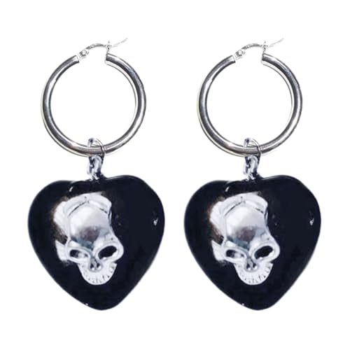 Fcnjsao Elegante Glasschädel Herzohrringe Anspruchsvolle Glasherzohrringe Mit Spinnen/Schädel/Kreuzen Verzierung Charme von Fcnjsao