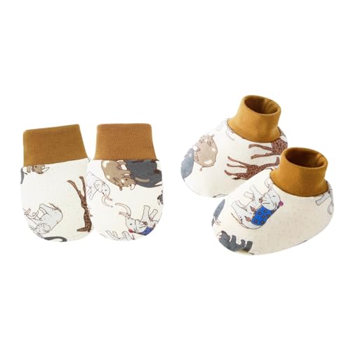 Fcnjsao 1 Set Weiche Und Komfortable Baumwollbaby Fäustlinge Mit Socken Für Neugeborene Atmungsaktive Kratzer Handschuhe 0-6 Monate Bequeme Verschleiß von Fcnjsao