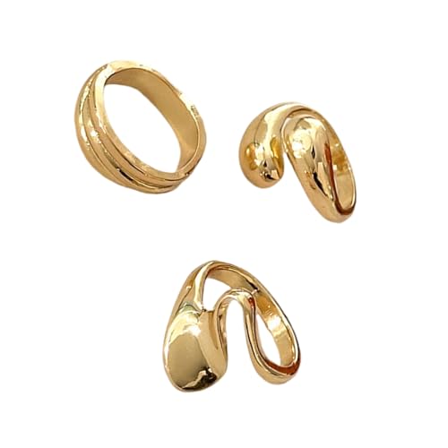 Fcnjsao 3-teiliges kunstvolles geometrisches Linien-Goldring, elegante, dicke Ringe, Verzierungsset für Damen, mit einzigartigen Metallstrukturen Fcnjsao 3-teiliges kunstvolles geometrisches Linien-Goldring, elegante, dicke Ringe, Verzierungsset für Damen, mit einzigartigen Metallstrukturen von Fcnjsao