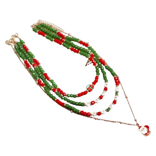 Fcnjsao 4 zarte Kristall-Ketten, Halskette, Weihnachtsmann, Schneeflocke, Choker, Pullover, Kette, Schneemann-Anhänger, Halsschmuck, Imitation Kristall + Kupferkette + Legierung von Fcnjsao