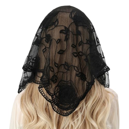 Fcnjsao Beliebte Spitze Mantilla Kopf Schleier Für Katholische Kirche Vintage Latin Mass Kopfbedeckung Schal Blumenschal Damen Krawatte von Fcnjsao
