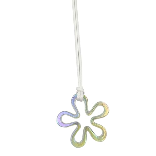 Fcnjsao Bunte Halskette mit fünfblättrigem Blütenanhänger, exquisite Schlüsselbeinkette, Blumen-Halskette, White rope, Acryl + Wachsseil von Fcnjsao