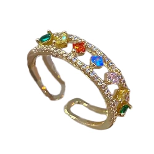 Fcnjsao Bunte Zirkon-Ringe, modisch, geometrische Zirkonringe, Damen-Charm-Schmuck für Damen, mit verstellbaren, geöffneten Designs von Fcnjsao
