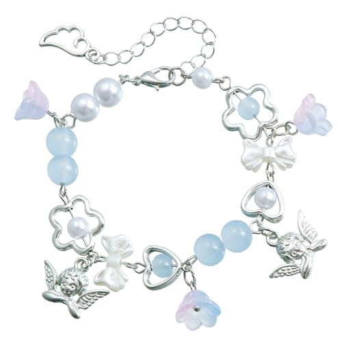 Fcnjsao Buntes Perlen Armband Engel Herz Wristchain Einstellbare Länge Handchain Perlen Armband Für Frauen Mädchen von Fcnjsao