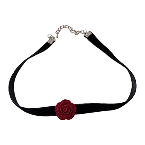 Fcnjsao Camellia-Choker Vintage schwarze Spitze Blume Samt Halsketten für Frauen Mode Temperament Halskette Schmuck Ornament, Stoff von Fcnjsao