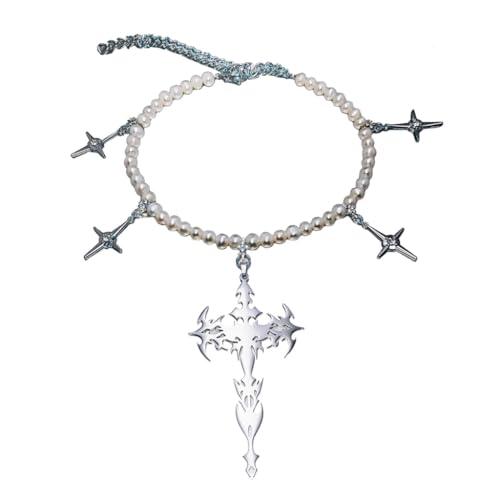 Fcnjsao Damen-Halskette, Grunge-Anhänger, Halskette, Punk, Gothic, runde Perlen, Halsband, Schlüsselbeinkette, Schmuck, Damen, Mädchen, Teenager von Fcnjsao