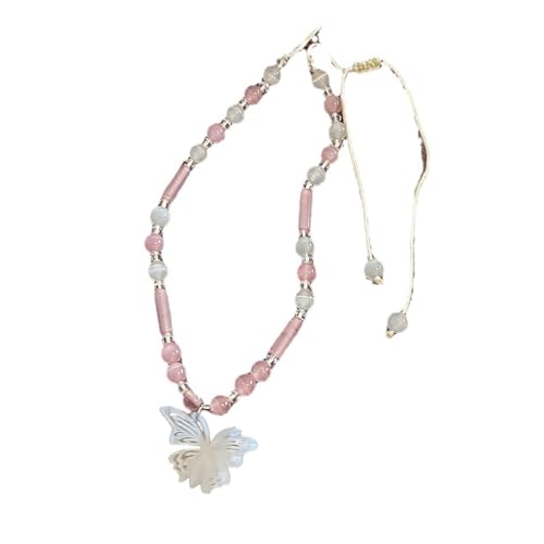 Fcnjsao Damen-Halskette, Hip-Hop, Trendfarbe, Perlen, Halskette, Schmetterlings-Halskette, cooles Mädchen, Modeschmuck, Katzenauge + Acryl von Fcnjsao