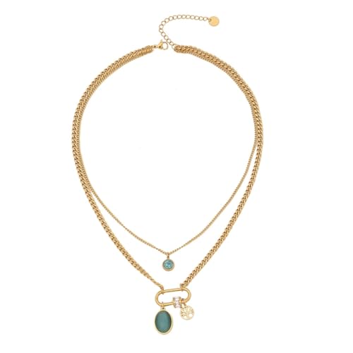 Fcnjsao Damen-Halskette, elegant, mehrlagig, Mondsteine und Choker-Anhänger, Halskette mit eleganter Farbe für trendige Frauen, den täglichen Gebrauch, Metall von Fcnjsao