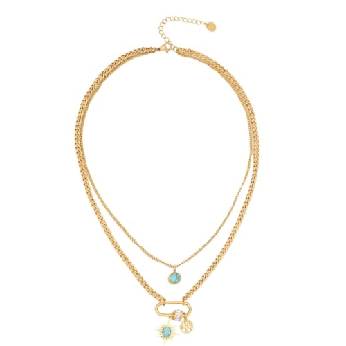 Fcnjsao Damen-Halskette, elegant, mehrlagig, Mondsteine und Choker-Anhänger, Halskette mit eleganter Farbe für trendige Frauen, den täglichen Gebrauch, Metall von Fcnjsao