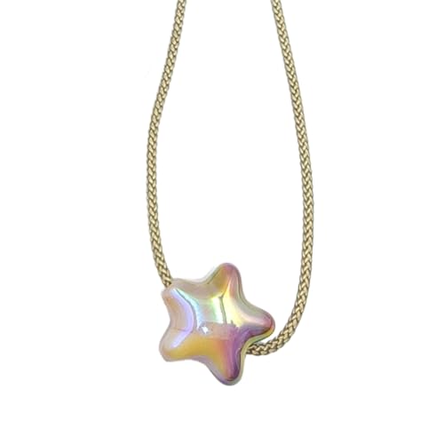 Fcnjsao Damen-Halskette, modisch, färbender Stern-Anhänger, süßer Choker, einfach, verstellbar, Schlüsselbeinkette, Partyschmuck, Harz von Fcnjsao