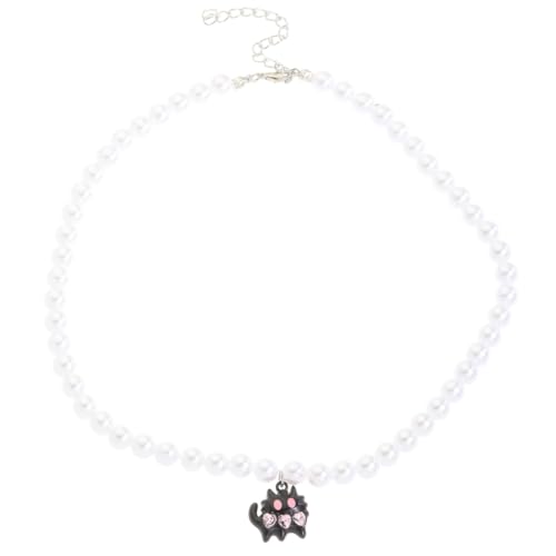 Fcnjsao Damen Halskette Imitation Perle Perlen Halskette Einstellbare Länge Halskette Herz/Katzen Anhänger Choker Mode Accessoire, Kunstperlen von Fcnjsao