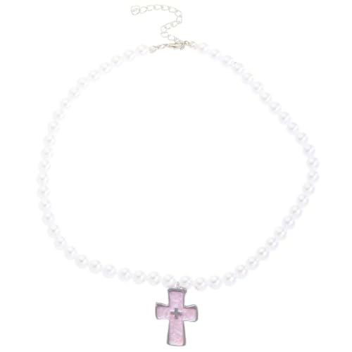 Fcnjsao Damen Halskette Imitation Perle Perlen Halskette Einstellbare Länge Halskette Herz/Katzen Anhänger Choker Mode Accessoire, Kunstperlen von Fcnjsao