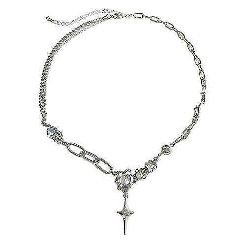 Fcnjsao Damen Halskette Kristall Stern Anhänger Halskette Frauen Mode Punk Grunge Schlüsselbein Kette Mode Valentinstag Geschenke von Fcnjsao