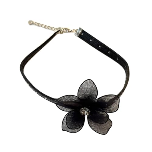 Fcnjsao Damen Halskette Mode Trend Mesh Blume Anhänger Schlüsselbein Kette Temperament Einfach Kalt Verstellbar PU Leder Halskette, Polyurethan von Fcnjsao