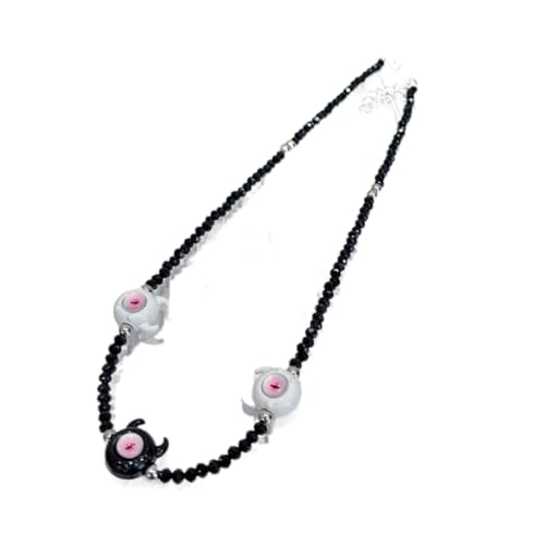 Fcnjsao Damen-Halskette Monster-Perlen-Halskette, verstellbare Länge, modische Schlüsselbeinkette, schwarze Perlen, Choker-Schmuck für Frauen, Legierung + Reisperlen von Fcnjsao
