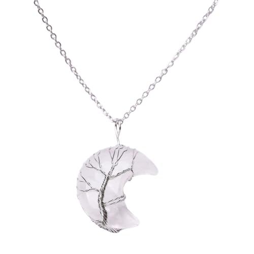 Fcnjsao Damen Halskette Naturstein Halskette Wire Wrap Mond Kristall Anhänger Damen Halskette Männer Schlüsselbein Kette Heali, Stein von Fcnjsao