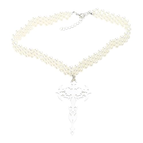 Fcnjsao Damen Halskette Übertriebene Flamme Choker Halskette für Frauen Imitation Perle Unregelmäßiger Anhänger Kragen Damen Halskette von Fcnjsao