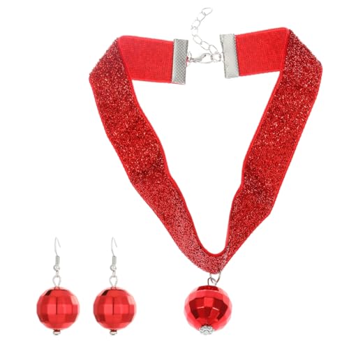 Fcnjsao Damen Halskette Vintage Spiegelball Ohrringe Damen Halskette Leuchtende Halsketten Set für Party Ohr Anhänger Set, Kunststoff und Legierung von Fcnjsao