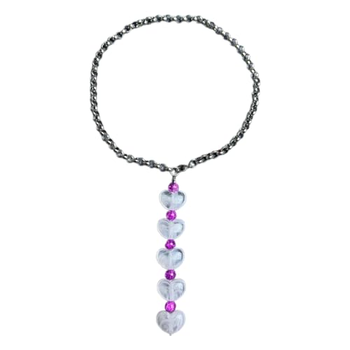 Fcnjsao Edelstahl-O-Kette, Herz-Perlen, Halskette, Acryl-Effekt, lange Quasten, Halsketten für Frauen, Schlüsselbeinkette, Acryl-Edelstahl von Fcnjsao