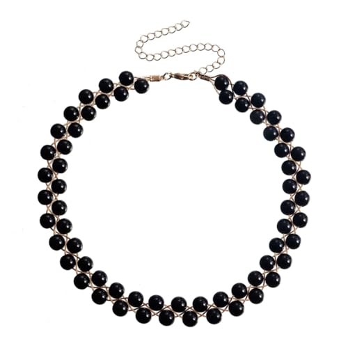 Fcnjsao Elegante Halskette mit Kunstperlen für anspruchsvolle Frauen, verstellbare Länge, Hochzeit, kurze Schlüsselbeinkette, Schmuck, Kunstperlen von Fcnjsao