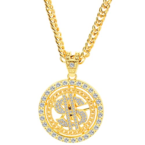 Fcnjsao Gold/versilberte Kette für/Dollarzeichen Anhänger Halskette Old School Hip Hop drehbare Dollar Halskette 80er 90er Jahre Kostüm, Metall Fcnjsao Gold/versilberte Kette für/Dollarzeichen Anhänger Halskette Old School Hip Hop drehbare Dollar Halskette 80er 90er Jahre Kostüm, Metall von Fcnjsao