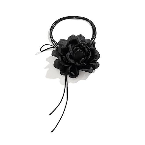 Fcnjsao Goth Cloth Big Rose Anhänger Choker Wachs Seil Halskette für Frauen elegant gewebt geknotete Schleife verstellbare Kette Schmuck, Wachsfaden + Satin von Fcnjsao