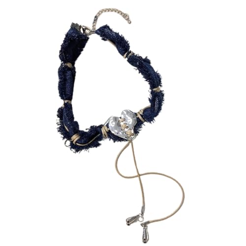 Fcnjsao Goth Jeans Seil Stern Herz Anhänger Choker Halskette für Frauen Elegant Weave Geknotete Schleife Verstellbare Kette Schmuck, Metall von Fcnjsao