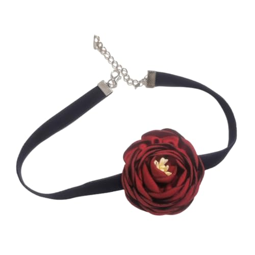 Fcnjsao Gothic elegante große Rose Blume Schlüsselbeinkette Halskette Frauen Hochzeit Braut verstellbar Choker Mariage Schmuck, Stoff von Fcnjsao