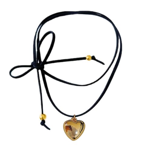 Fcnjsao Halskette mit Herzanhänger, schwarzes Wachsband, Choker-Halsketten für Damen, elegantes Zugseil, verstellbare Schlüsselbeinkette, S, CCB Fcnjsao Halskette mit Herzanhänger, schwarzes Wachsband, Choker-Halsketten für Damen, elegantes Zugseil, verstellbare Schlüsselbeinkette, S, CCB von Fcnjsao