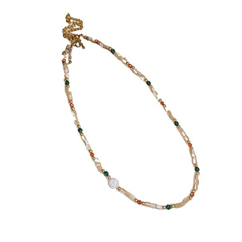Fcnjsao Halskette mit Naturstein, Imitationsperlen und Muschelperlen, Halskette für Damen und Herren, Vintage-Schmuck von Fcnjsao