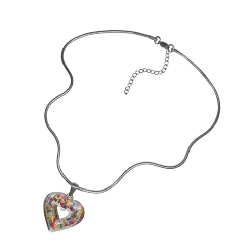 Fcnjsao Halskette mit koreanischem Herz-Anhänger, süßer, cooler Halsband, Edelstahl, Schlüsselbeinkette für Frauen und Mädchen, Harz-Edelstahl von Fcnjsao