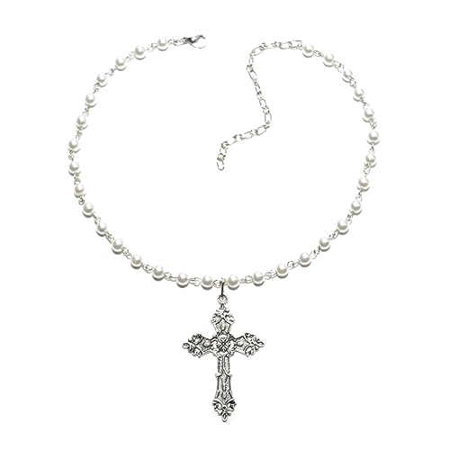 Fcnjsao Halsketten für Damen, Anhänger-Halsketten, Imitations-Perlen, Anhänger, Choker, Gothic-Halsketten für Männer und Frauen, Legierung und Kunstperlen von Fcnjsao