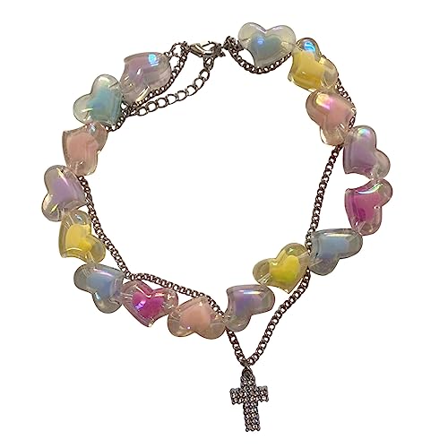 Fcnjsao Halsketten für Frauen, Schmuck, coole Perlen, Anhänger, Halskette, modisches Herz-Stern-Choker-Halskette für Frauen, Punk-Accessoire, Kunststoff / Harz von Fcnjsao