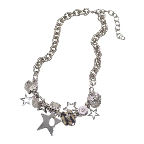 Fcnjsao Halsketten für Frauen, Stern-Anhänger, Halskette, Bär-Anhänger, Chokerkette, Halskette, modischer Halsschmuck, Legierung für Damen, Metall von Fcnjsao