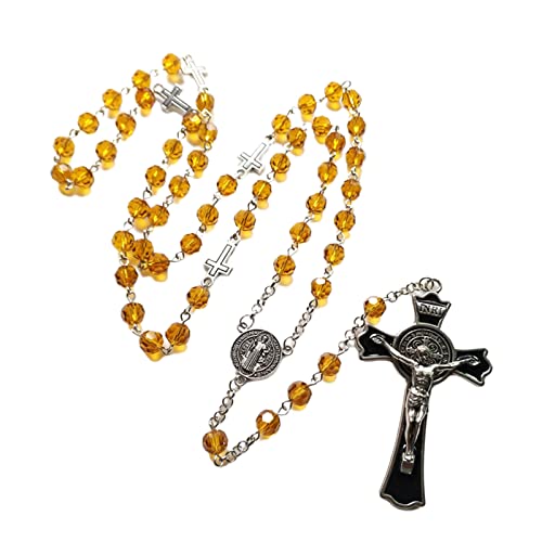 Fcnjsao Halsketten für Frauen Kruzifix für Anhänger Halskette Religion Kristall Rosenkranz Halskette für Anhänger Lange Perlenkette, Metalllegierung von Fcnjsao