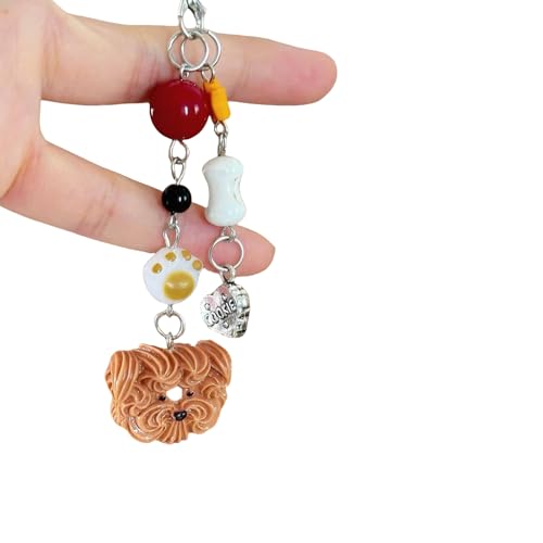 Fcnjsao Harzhund Perlenanhänger Keychain Mode Keyring Trendy Kameratasche Verzierung Unique Telefonkettenzubehör von Fcnjsao