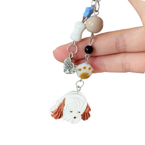Fcnjsao Harzhund Perlenanhänger Keychain Mode Keyring Trendy Kameratasche Verzierung Unique Telefonkettenzubehör von Fcnjsao