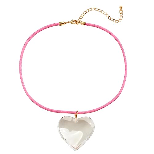 Fcnjsao Koreanische Mode Lederseil Halskette Frauen verstellbar elegant Glas Liebe Herz Anhänger Choker Schmuck Weihnachten, Glas, Lederseil, Kupfer von Fcnjsao