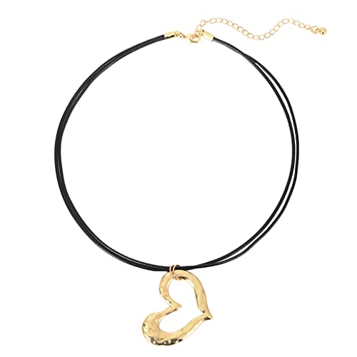 Fcnjsao Koreanische modische schwarze Kordel-Halskette für Damen, verstellbar, elegant, Metall, Herz-Anhänger, Choker, Schmuck, Weihnachten von Fcnjsao