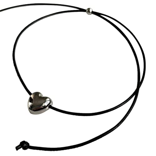 Fcnjsao Koreanische modische schwarze Kordel-Halskette für Damen, verstellbar, elegant, Metall, Herz-Anhänger, Choker, Schmuck, Weihnachten von Fcnjsao