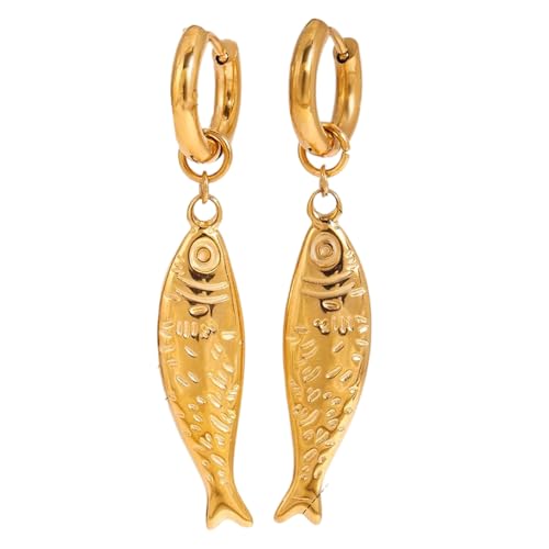 Fcnjsao Minimalistischer Fisch-Anhänger, baumelnde Ohrringe/Halskette, Edelstahl-Schmuckzubehör für den täglichen Gebrauch oder besondere Anlässe, vielseitiger Schmuck für den täglichen Gebrauch von Fcnjsao