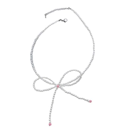 Fcnjsao Modische Halskette mit Schleifen-Anhänger, exquisite Perlen-Halskette für Damen und Mädchen, handgefertigt, Schlüsselbeinkette, Schmuckanhänger, Large, Kunstperlen Fcnjsao Modische Halskette mit Schleifen-Anhänger, exquisite Perlen-Halskette für Damen und Mädchen, handgefertigt, Schlüsselbeinkette, Schmuckanhänger, Large, Kunstperlen von Fcnjsao