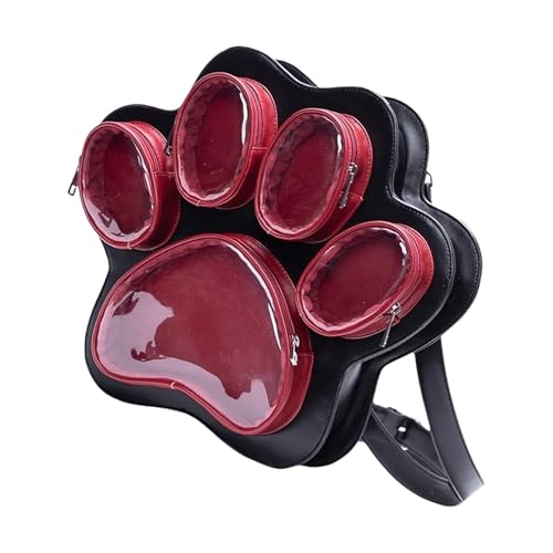 Fcnjsao Modische Umhängetasche in Katzenpfotenform mit geräumigem Stauraum und Hardware PU-Leder Schultaschen Stuedent Backpac Modische Anime-Umhängetasche, schwarz / rot, One Size von Fcnjsao
