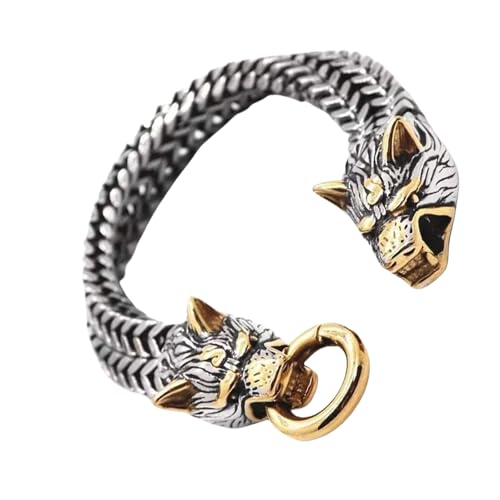 Fcnjsao Modischer Herren mit Wolfskopf-Design aus Edelstahl, geeignet für verschiedene Veranstaltungen und Versammlungen von Fcnjsao