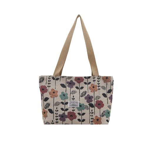 Fcnjsao Praktische, übergroße Tasche mit kulturellen Motiven, arbeitsfreundliches Design, mehrere Innentaschen, bequemer Griff, verstärkte Nähte, Canvas-Einkaufstasche, beige, One Size von Fcnjsao