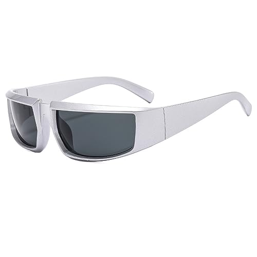 Fcnjsao Punk-Sonnenbrille, UV-Sonnenbrille, Damen, kleines Gesicht, quadratisch, blendfrei, UV400, Strandbrille für Damen, Silberfarbener Rahmen, grau von Fcnjsao